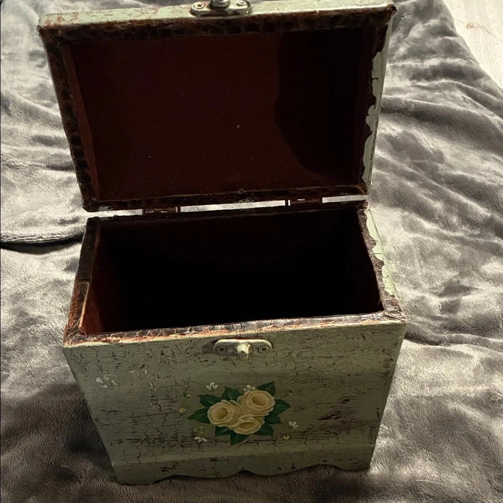 Vintage Floral Wooden Box-I hand painted it with green & copper colored paint